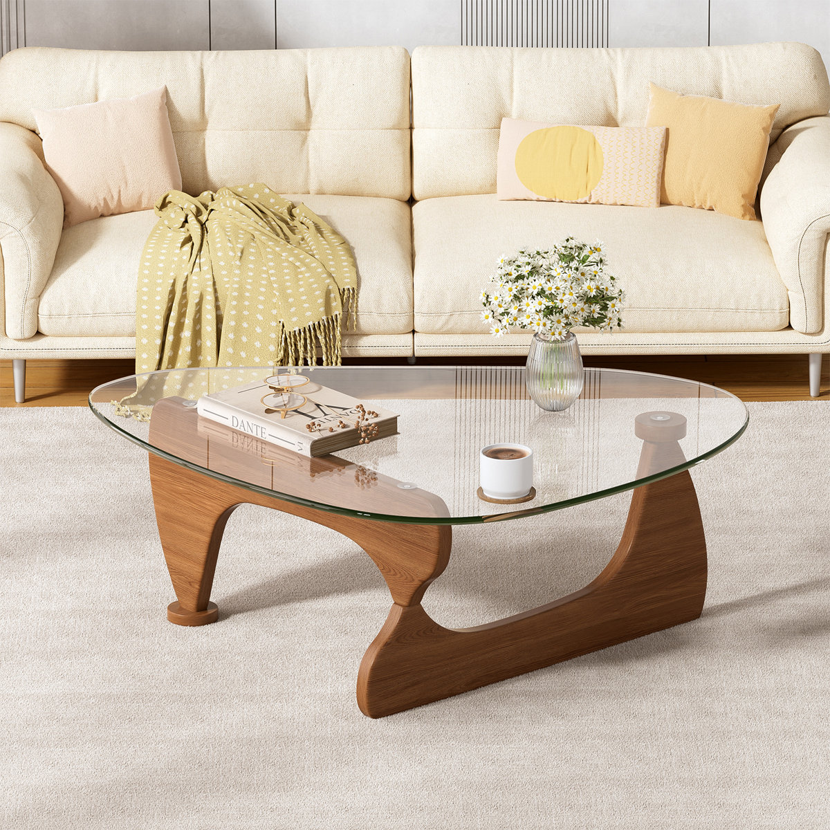 George Oliver 50.9'' Glass Top Coffee Table Wood Base | Wayfair